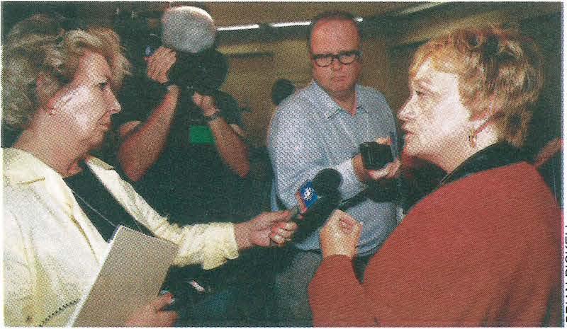 Phyllis Benedict, President, talks to the media. Hot topics were the birth of a new union, collective bargaining and political action.