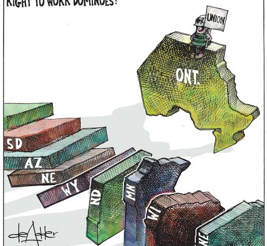 artist comic of us states toppling like dominos while ontario sits separate