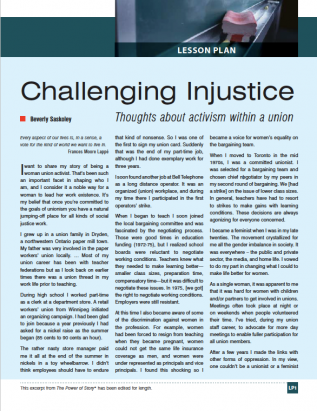 First page of Challenging Injustice curriculum