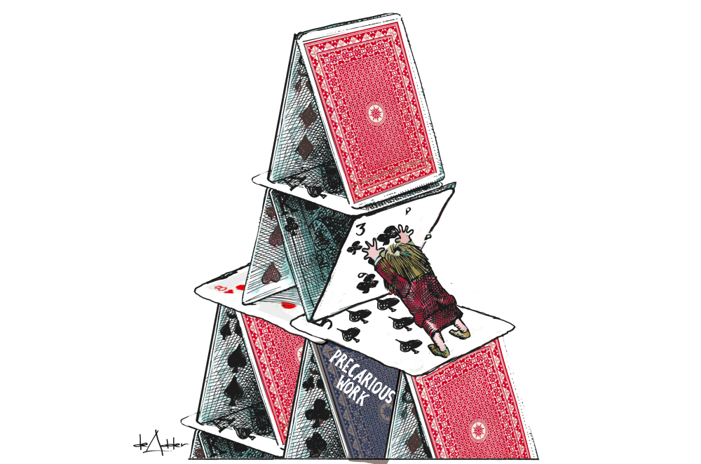 cartoon of politician holding up house of cards