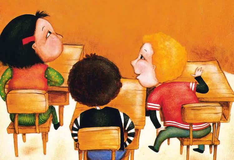 cartoon of kids in classroom