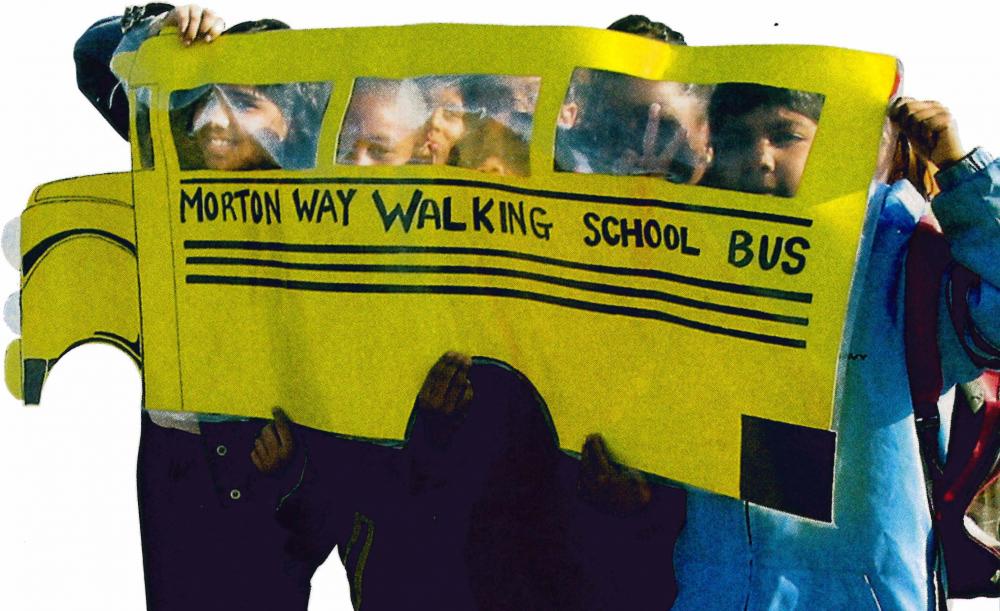 kids with schoolbus artwork