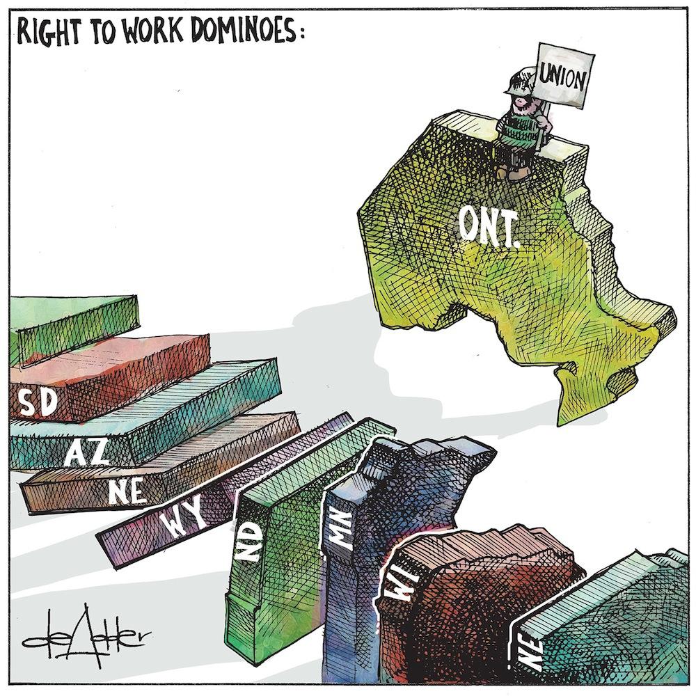 artist comic of us states toppling like dominos while ontario sits separate