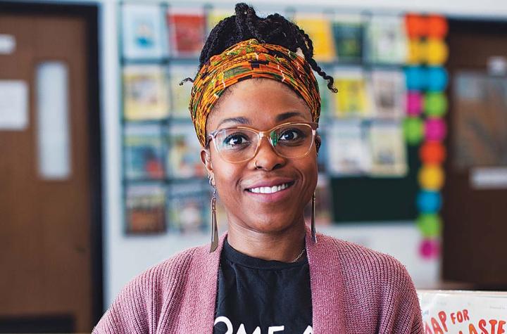 Tamla Young posing in library